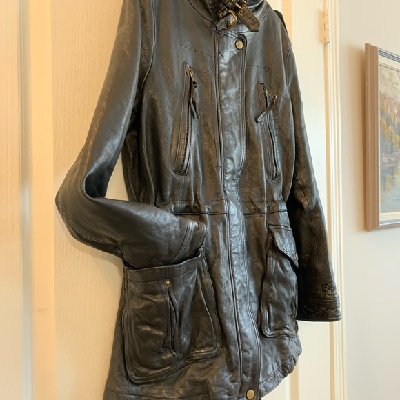 Real leather fox fur collar slim coat - Picture 13 of 16